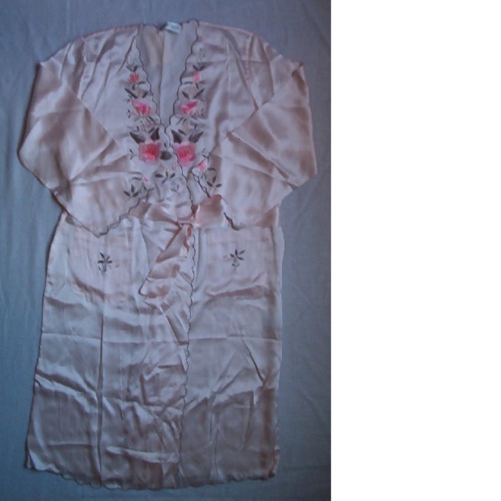 2-Piece Embroidered Silk Chemise and Wrap Robe Set